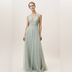 2019 BHLDN Bridesmaid Dresses V Neck Tulle Sleeveless Floor Length